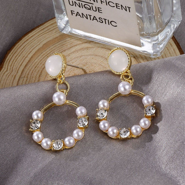 IPARAM tendencia perla simulada pendientes largos de mujer perla redonda blanca boda pendientes colgantes joyería Coreana de la manera pendientes